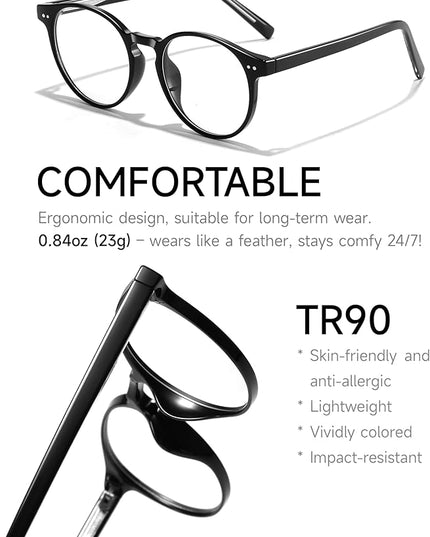 Icesor Round Blue Light Blocking Glasses Lightweight Chic Frame Anti Eye Strain Protection Computer Gaming for Women and Men