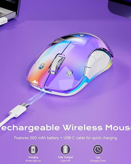 memzuoix 2.4G LED Wireless Mouse, Rechargeable Ergonomic Mouse with Detachable Cover, 1400 DPI Portable Optical Computer Mouse with USB Receiver for Laptop, PC, Desktop and MacBook, 5 Buttons-Purple