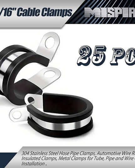 1-13/16 Inch Rubber Cable Clamps 25 PCS, 304 Stainless Steel Hose Pipe Clamps, Automotive Wire Rubber Insulated Clamps, Metal Clamps for Tube, Pipe and Wire Cord Installation