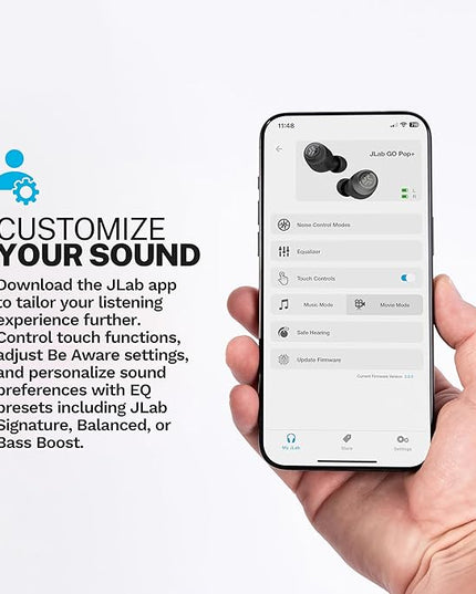 JLab Go Air Pop+ True Wireless Earbuds, in Ear Headphones, Bluetooth Earphones, 35H Playtime Ear Buds, Bluetooth Earbuds with Microphone, USB-C Charging Case, Dual Connect, EQ3 Sound, Slate