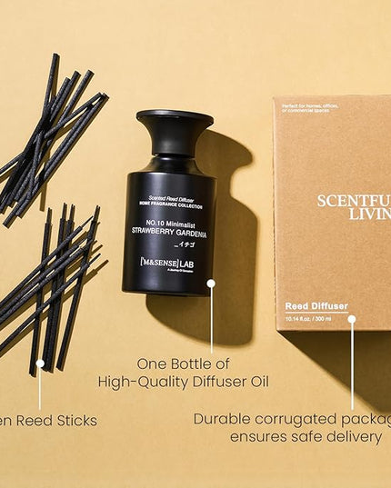 M&SENSE Reed Diffuser Set, 10.14 fl oz Large Reed Diffuser, Strawberry Gardenia Scented with Natural Essential Oils, Long Lasting with 7 Sticks, Non-Toxic Home Fragrance Reed Diffuser for Bedroom