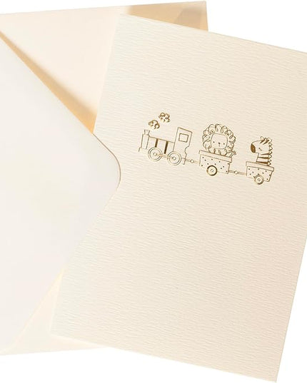 Graphique Baby Train Cards, Pack of 10 Cards with Envelopes, Newborn Greeting, Congratulations to New Parents, Blank Inside, Gold Foil Embossing, La Petite Press Collection Boxed Set, 3.25" x 4.75"