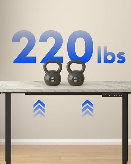 FLEXISPOT E3 Dual Motor Electric Standing Desk 55 x 28 Sit Stand Up Desk, Holds 220 lbs, Adjustable Height w/ Memory Presets, One-Piece Marble Grey Desktop & Black Frame, Ships in 2 Boxes