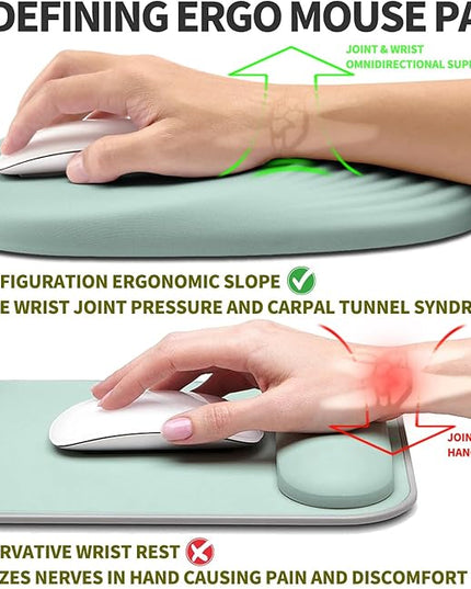 Hokafenle Ergonomic Mouse Pad Wrist Support, Terraced Slope Carpal Tunnel Wrist Pad for Mouse with Unibody Memory Foam, Wrist Rest Pain Relief Mousepad (Light Cyan, 11.8x7.9 in)