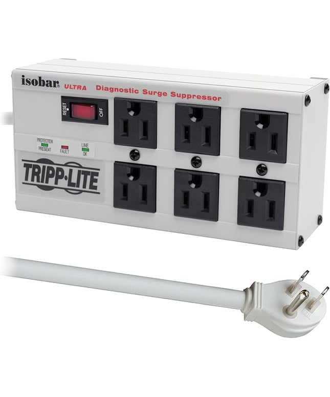 Tripp Lite ISOBAR6ULTRA Isobar 6 Outlet Heavy Duty Power Strip Surge Protector, 3330 Joules, 6ft Cord, Flat Plug, Metal Power Strip, Industrial Garage Work Shop Bench, Under Desk and Wall Mountable
