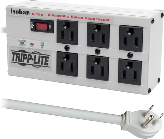 Tripp Lite ISOBAR6ULTRA Isobar 6 Outlet Heavy Duty Power Strip Surge Protector, 3330 Joules, 6ft Cord, Flat Plug, Metal Power Strip, Industrial Garage Work Shop Bench, Under Desk and Wall Mountable