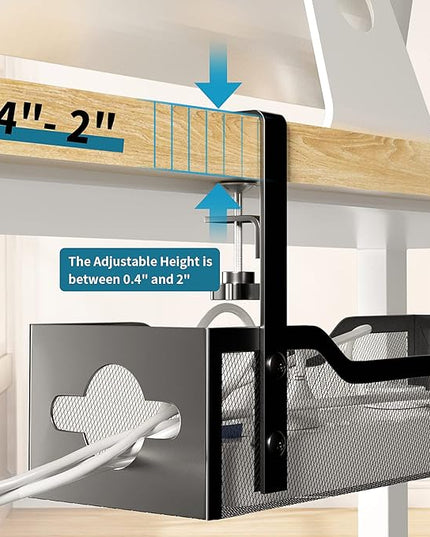Under Desk Cable Management Tray 3 Pack, Cable Management Under Desk No Drill, Cable Organizer with Clamp for Wire Management, Cord Organizer for Office, Home - No Damage to Table (Black)