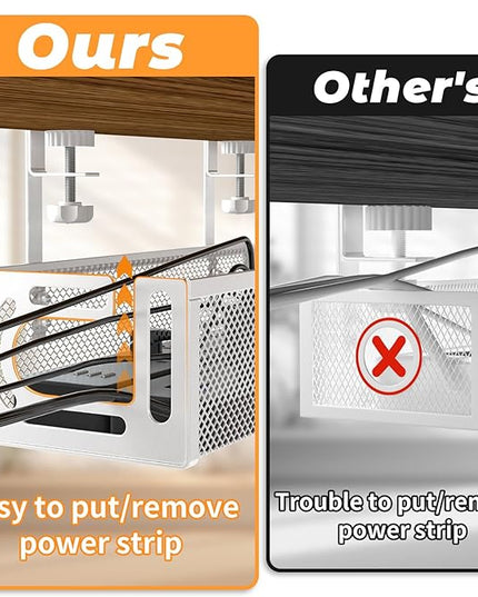 Under Desk Cable Management Tray, 15.7'' No Drill Steel Desk Cable Organizers, Wire Management Tray Cable Management Rack (1 Pack-White)