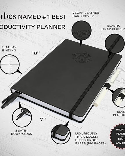 Smart Planner Pro – Undated Daily Planner – Medium B5 – Achieve Goals & Increase Productivity with Weekly, Monthly, Work Sections - Organizer Planner with Back Pocket, 3 Satin Bookmarks & Pen Holder