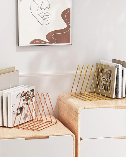 Urban Deco Triangle Desk Organizers Metal Wire Magazine Holder 10 Sections Decorative File Folder Organizer Vinyl Record Storage Office File Organizer For Desk - Gold Magazine File Holder