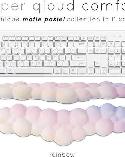 Qloud Cloud Wrist Rest Keyboard Wrist Rest for Computer Keyboard Pad, Cloud Keyboard Wrist Rest, Wrist Pad for Keyboard, Memory Foam, Non Slip Base, Comes with Mouse Pad - Rainbow
