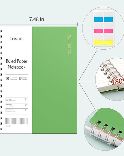 EMSHOI B5 Spiral Notebook College Ruled Lined Journal, Large 7.48" X 10.15", 300 Pages/150 Sheets, 100gsm Thick Paper, Waterproof Hardcover, for Office School Women Men Work Writing Notes-Green
