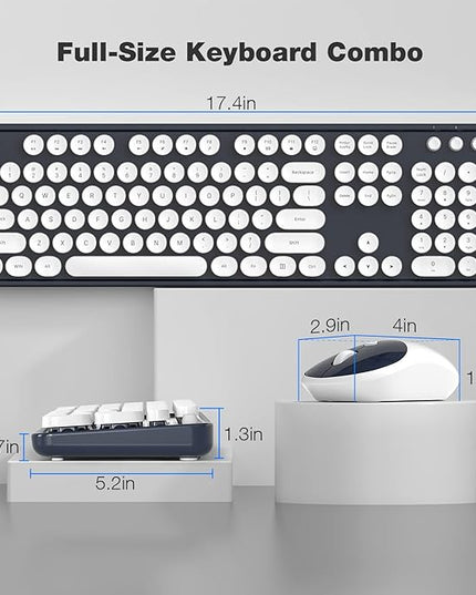 MOFII Wireless Keyboard and Mouse Combo, Computer Full Size 2.4G Plug and Play Wireless Typewriter Retro Round Keyboard and Mouse Set for Windows, Computer, Desktop, PC, Notebook - (Dark Blue)