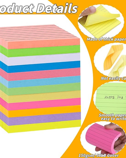 60 PCS Lined Sticky Notes 3x3In Colorful Sticky Notes 75 Sheets/Pad 12 Colors,Bright Ruled Post Stickies Multicolor Memo Note Pads for Teacher Student School Office Meeting Blank Desk Pads,4500 Sheets