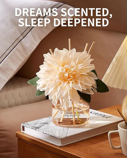 Saussavita Reed Diffuser Set for Home, 7.1 fl oz / 210 ml - Tangerine Scent Diffuser with Sticks Home Fragrance Flower Reed Diffuser with Plastic Flowers for Bathroom Shelf Décor