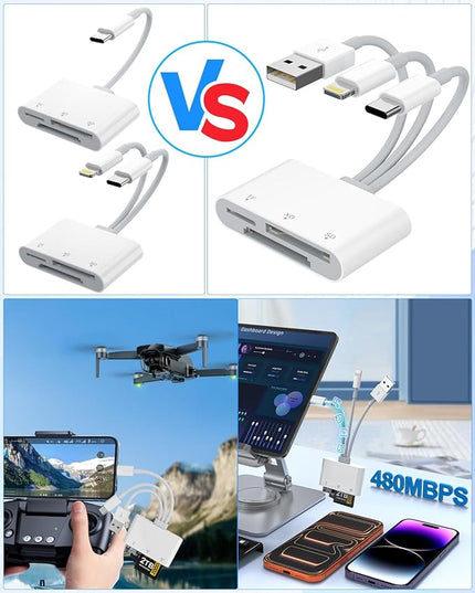 XD Card Reader, SD Memory Card Reader for iPhone, Lightning+USB A+USB C to SD/TF/XD Picture Card Reader 3 in 1 Digital Camera Adapter for iPhone 17/16/15/14/iPad/PC/Android Multi iPhone Reader