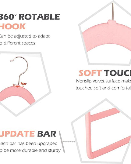 Velvet Pants Clothes Hanger Space Saving Non Slip Pants Shorts Hanger, Myfolrena Jeans Slack Trousers Hangers Multiple Velvet Hanger Closet Storage and Organization for Jeans,Scarf,Tie(Pink, 3)