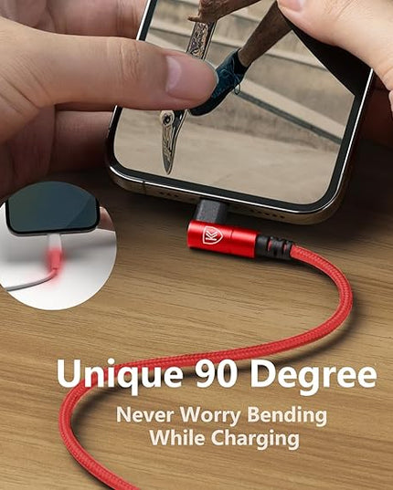 90 Degree USB C to Lightning Cable 10FT, iPhone Charger [Apple MFi Certified] 3Pack Fast Charging Cables Cord, Right Angle Braided USB C Lightning Cable for iPhone 14/13/12/11/Pro Max/Plus/8/7-Red