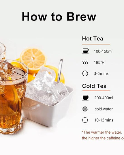 RIANTEA Organic Black Tea Bags - Low Caffeine, Cold & Hot Brew, Premium Quality from Award-Winning Plantation, Non-GMO, Biodegradable, Unsweetened, 100% Natural