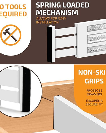 6 Pack Drawer Dividers 4 Inch High, 11”-17" Adjustable Bamboo Organizers Large Expandable Drawer Separators for Cloths, Dresser, Bedroom, Bathroom, Baby Drawer, Office & Kitchen Utensils (White)