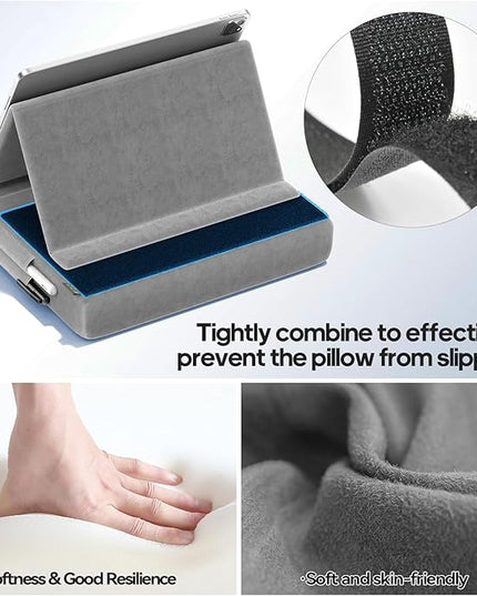 KDD Tablet Pillow Stand, Multi-Angle Viewing Ipad Holder for Lap, Bed and Desk, Foldable Soft Pad Dock with Stylus Mount Compatible with Ipad Pro 12.9, 10.5, 11, Air, Mini, Phones, Books, E-Reader