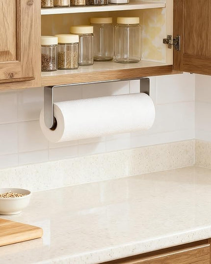 YIGII Paper Towel Holder Under Cabinet – Self Adhesive or Drilling, Wall Mount Paper Roll Holder for Pantry, Bathroom, RV, Stainless Steel Papertowel Holders
