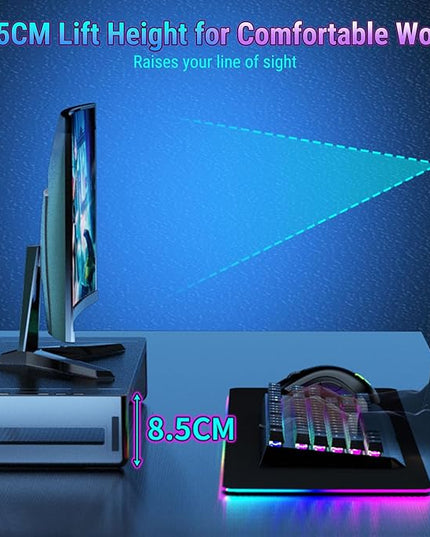 CCYLEZ Monitor Stand Riser, Adjustable Foldable Computer Display Stand, Desk Shelf Riser with Phone Holder 4 USB Ports for Laptop TV Speaker Printer