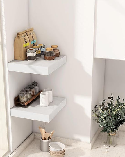 Fun Memories 12 Inch Floating Shelf, Rustic Wood Wall Shelves for Wall Decor & Storage, 12 x 12 Floating Shelf for Living Room, Bathroom, Bedroom, White, Set of 2