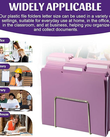 24 Pack Colored File Folders Plastic Purple File Folders Letter Size 1/3 Cut Tabs File Folder Sticky Labels Manila File Folders 8.5 x 11 for Documents Office School Organizer(8 per color) (24, Purple)