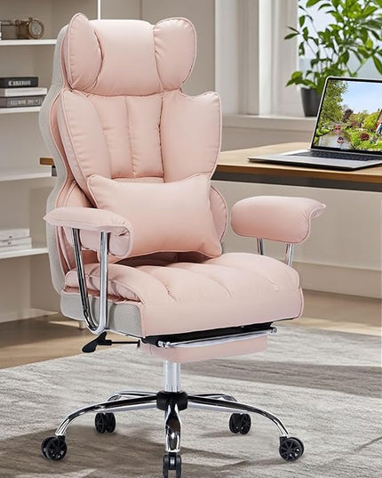 Efomao Big and Tall Office Chair 400LBS, Heavy Duty Executive Office Chair with Foot Rest, Home Office Desk Chairs, Pink Big Tall Computer Chair
