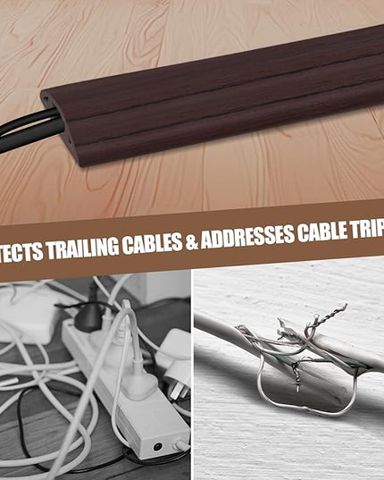 Floor Cord Cover Cavity 0.8"x0.37" Self Adhesive Cord Hider, 10FT Low Profile Cable Management, Extension Strip Protector for Wires, Prevent Cable Trips for Offices, Gyms, Exhibitions（Black Wood）