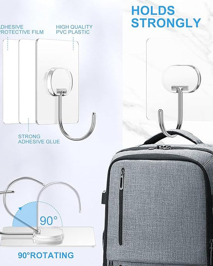 Large Adhesive Hooks for Hanging Heavy Duty Wall Hooks Self Adhesive Towel Coat Hooks Waterproof Transparent Hook for Bathroom Shower Kitchen Keys Door Outdoor Home Improvement Utility Hook 8 Pack