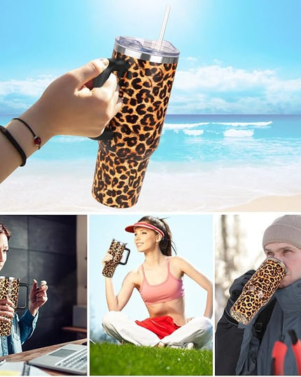 SYACOT 40 oz Tumbler with Handle and Straw Stainless Steel Insulated Tumbler Leak Proof Lid and Straw Lid Reusable Travel Mug Coffee Mug Cup Dishwasher Safe Keep Drinks Cold and Hot (Leopard)