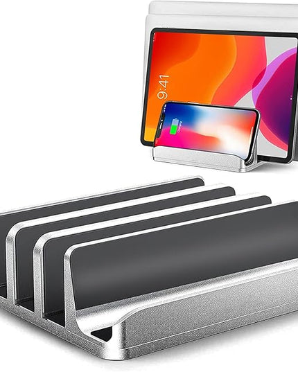 Vertical Laptop Stand [Updated Version],3-Slot Space-Saving Aluminum Desktop Stand Holder with Adjustable Dock Size Compatible for All MacBook/HP/Dell/Surface/Samsung/Chrome Book(Silver)