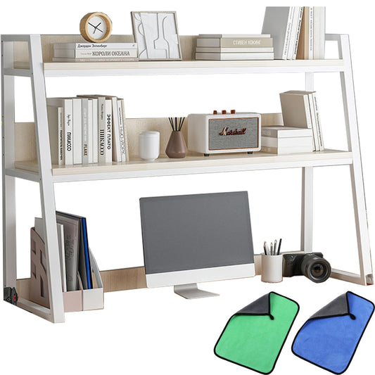 Ladder Desktop Shelf, Desk Hutch 3-Tier for Computer Desk, Desktop Display Rack, Multipurpose Vintage Metal and Wood Desktop Bookshelf Storage Organizer for Dorm Office Home,White,45x13x35"