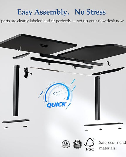 Klicelor 63 Inch L Shaped Standing Desk, Adjustable Height Corner Desk for Home Office Workstation, Sit Stand Desk with Two-Piece Desktop, Black