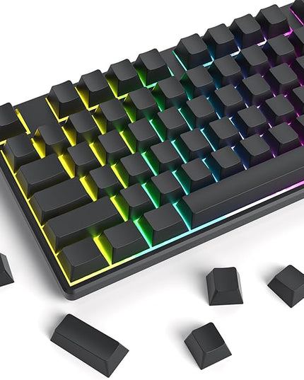 Guffercty kred Black Blank Keycaps Thick PBT Cherry Profile, 129 Keys Minimalist Dolch Keycap Set with 7U Spacebar for Mechanical Keyboard(Blank Black)