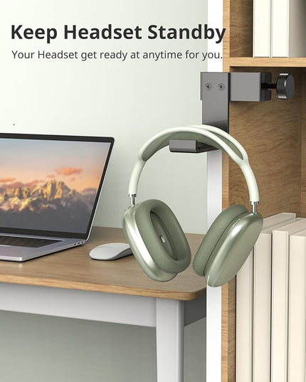 Headphone Stand for Desk – Aluminum Headset Stand with Foldable Hook, Headphone Holder Clamp Mount for Gaming Accessories, Space-Saving Under Table Headset Hanger