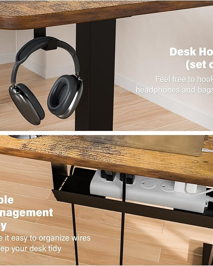 63 x 55 inch L Shaped Standing Desk, Corner Computer Desk, Electric Adjustable Height Stand Up Table, L Sit Stand Desk for Home Office Gaming, Rustic Brown