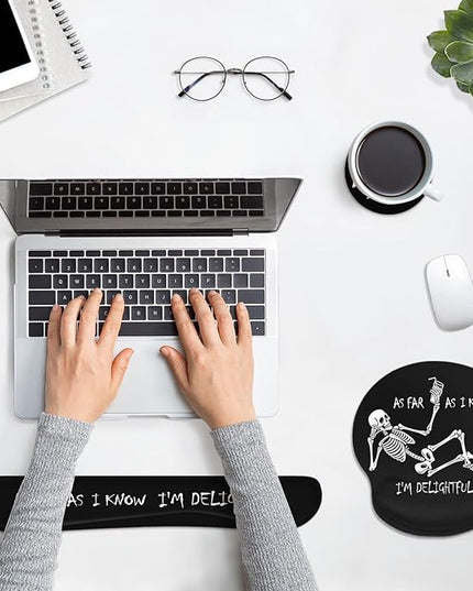 Britimes Skull Skeleton Black Ergonomic Mouse Pad Set with Wrist Rest Non-Slip Rubber Base Wrist Cushion Support and Coasters Mousepad with Wrist Support for Computer Keyboard and Desk