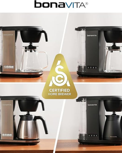 Bonavita Enthusiast 8 Cup Drip Coffee Brewer, Pour Over, SCA Certified Coffee Machine with Glass Carafe, Stainless Steel Panel, Removable Reservoir