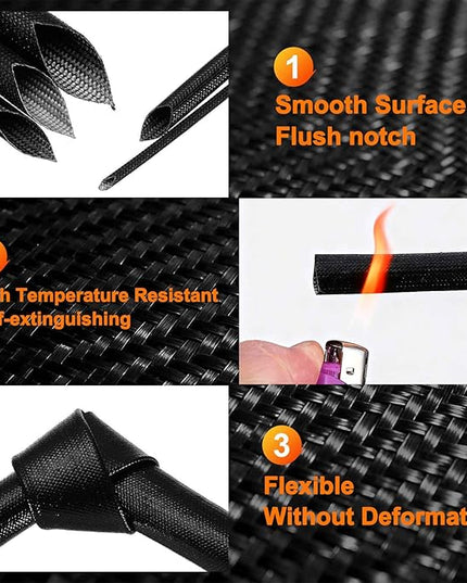 MECCANIXITY 30ft Braided Cable Sleeve, 3/16" ID 200C High Temperature 1500V Fiberglass Wire Insulation Cord Protector Organizer Wires Management for Motor Engine Fuel Line, Black