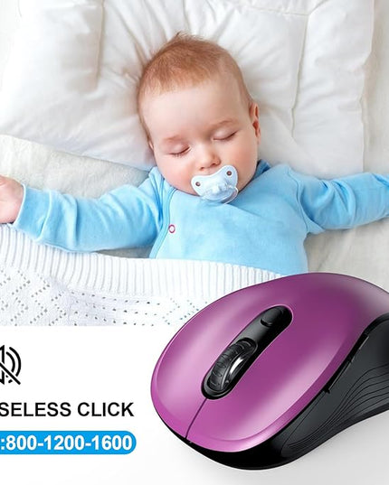 WisFox 2.4G Wireless Mouse for Laptop, Ergonomic Computer Mouse with USB Receiver and Type-C Adapter, 3 Adjustable Levels, 6 Button Cordless Wireless Mice for Windows Mac PC Notebook (Purple)