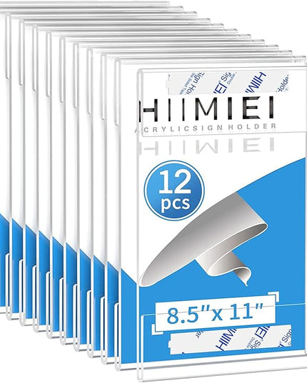 HIIMIEI 12 Pack Clear Acrylic Wall Mount 8.5x11 Sign Holder, Portrait Door Plexiglass Display Sign Holder Adhesive with 3M Tape, Plastic Photo Ads Frames Used in Office Hospital Hotel Store