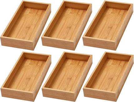YBM Home Bamboo Drawer Organizer Storage Box for Kitchen Drawer, Junk Drawer, Office, Bedroom, Children Room, Craft, Sewing, and Bathroom, 6 Pack 6x12x2 inch
