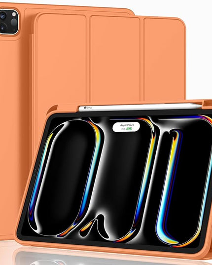 ZryXal iPad Pro 11 Inch Case (M5) 2025/ (M4) 2024 (Model: A2836/A2837/A3006), Trifold Stand Smart Cover with Pencil Holder and Soft TPU Back, Auto Wake/Sleep (Orange)