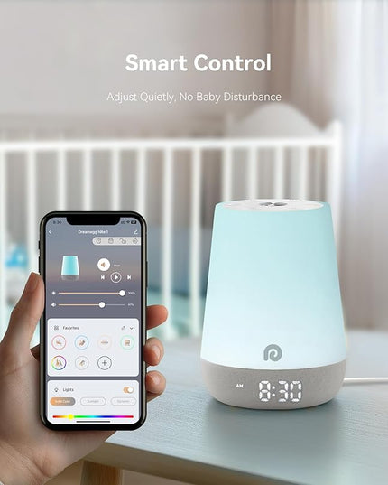 Dreamegg Nite 1 - Baby Sound Machine, Sleep Trainer, Night Light for Kids, Ok to Wake Alarm Clock, 34 Soothing Sounds, App Control, White Noise Sound Machine for Baby Kids Toddler Nursery(Cozy Xmas)