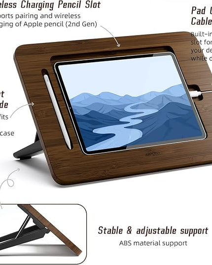 Bamboo Tablet Drawing Stand Tablet Holder - Portable & Adjustable 5 Angles,Laptop Stands Riser,Compatible with 12.9/13 inch iPad Pro-3rd-7th Gen(Walnut Varnish)