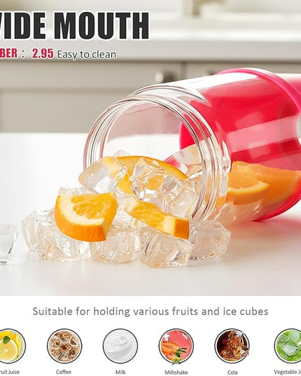Glass Tumbler with Carry Handle, Clear Glass Water Bottle with Leakproof Lid, Spout Lid&Straw, BPA-Free, 32 oz, Bright Pink