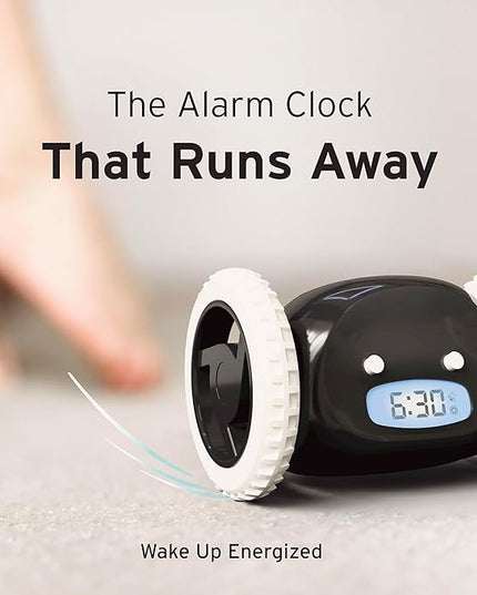 CLOCKY Extra Loud Alarm Clock for Heavy Sleepers on Wheels Rolls Runs Away Vibrating, Easy to Set Super Smart Snooze Digital Bed Shaker Alarm Clock Funny Gift for Adults Kids Teens Bedrooms (Black)
